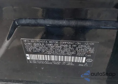 2010 Lexus Es 350 z USA, uszkodzony, nr VIN JTHBK1EGXA2367782